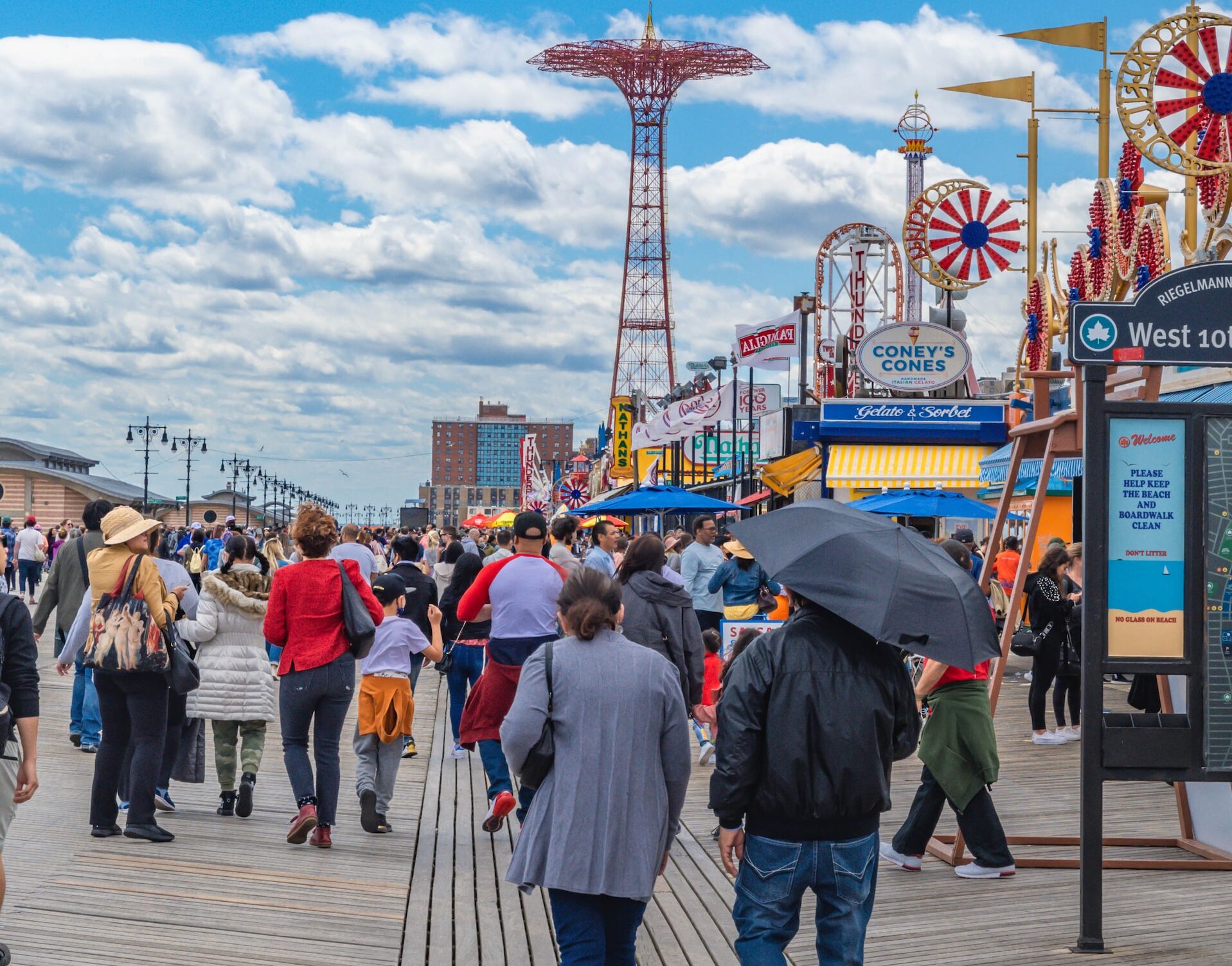 Coney Island board walk, people are back